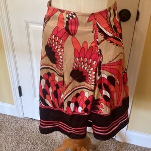 Floral Patterned Skirt - Coral and Brown